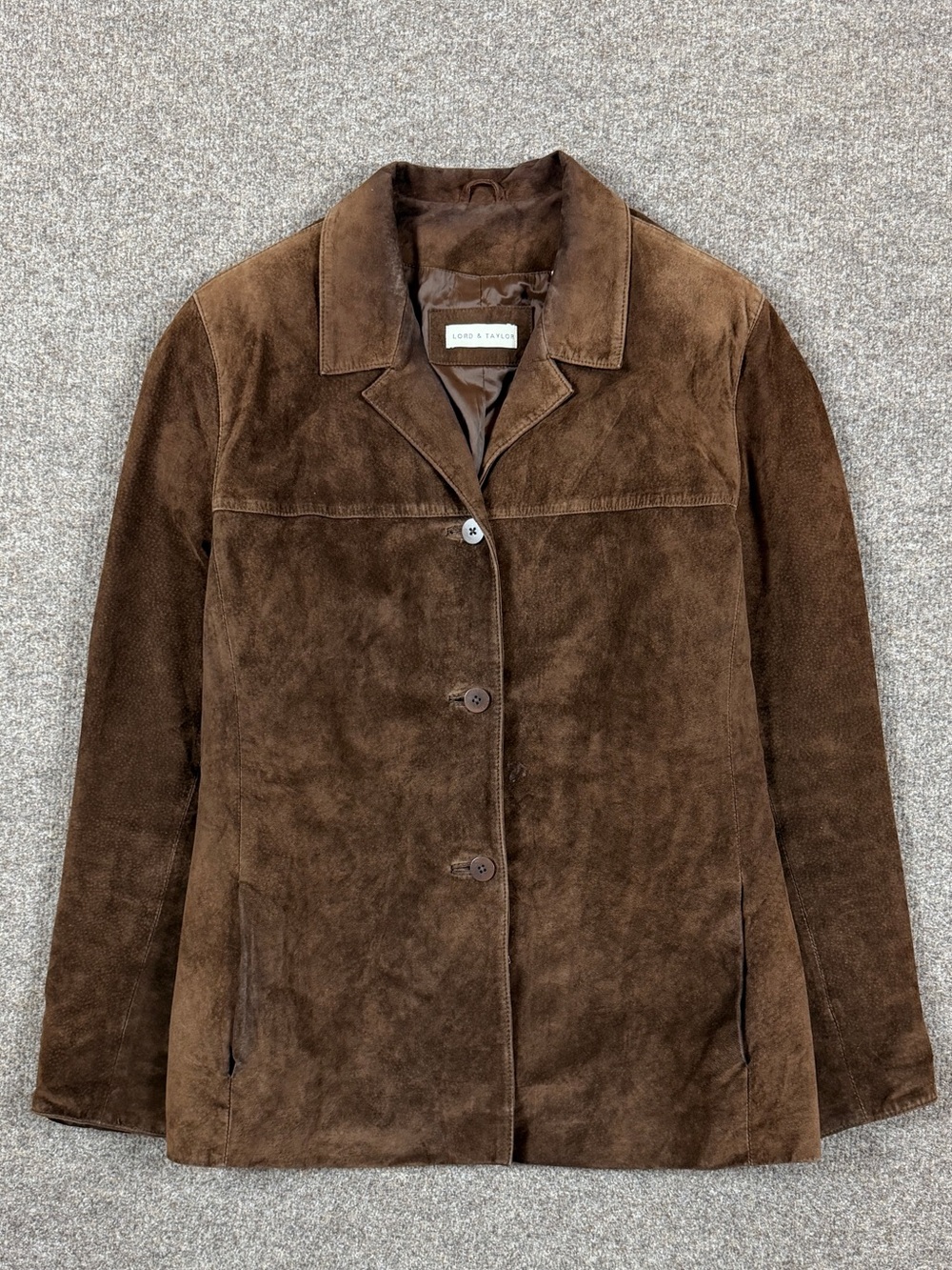 Vintage Lord & Taylor Brown Suede Leather Jacket Women’s Large Lightweight Y2K
